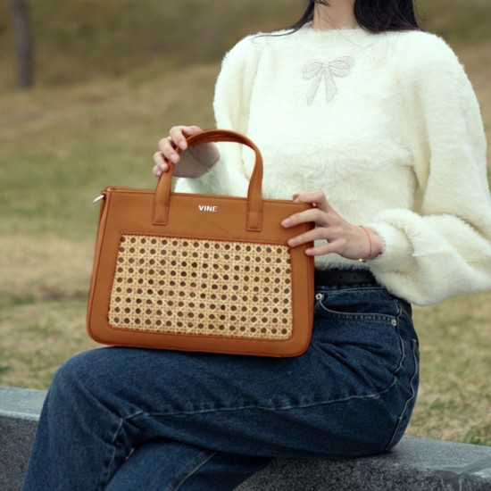 Handmade rattan tote bag cowhide niche Maillard