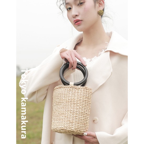 Bucket bag resort straw bag hand-held new - Memoo.com