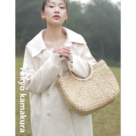 Original handmade handmade round handle straw bag handbag - Memoo.com