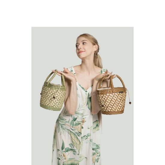 Straw bag fresh casual portable bucket bag - Memoo.com