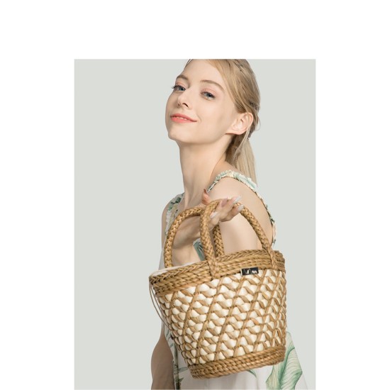 Straw bag fresh casual portable bucket bag - Memoo.com