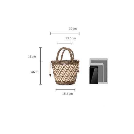 Straw bag fresh casual portable bucket bag - Memoo.com