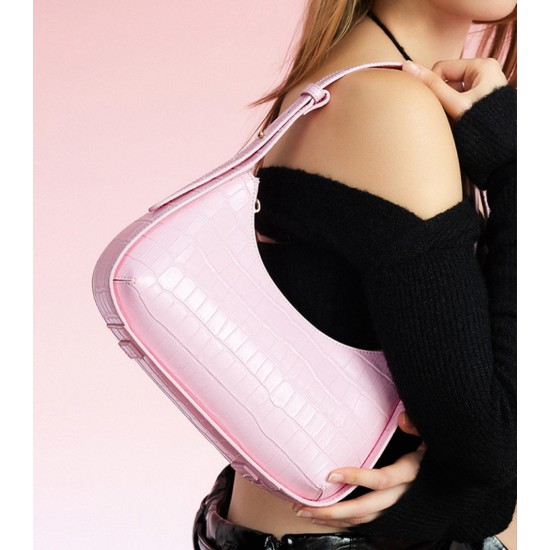 A pink silver bag with a design on one shoulder - Memoo.com