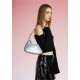 Carry a silver pink bag on one shoulder