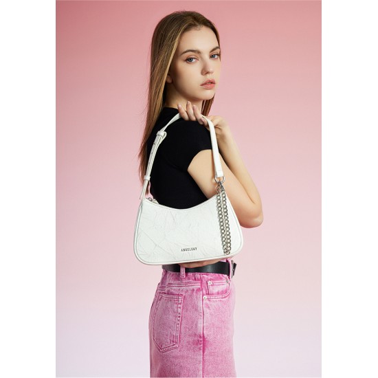 Shoulder pink white crescent silver bag women - Memoo.com