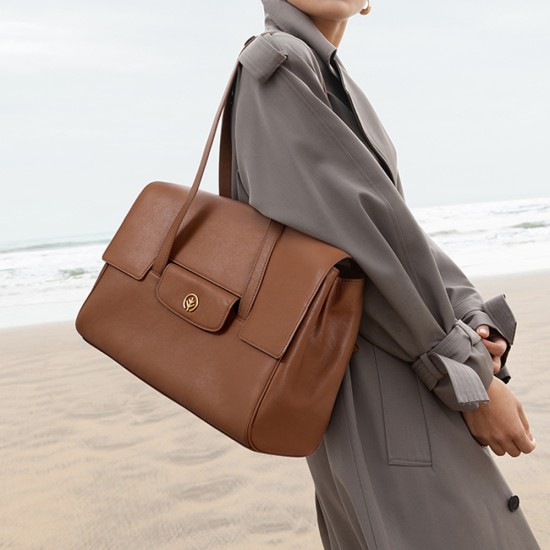 Plant-tanned leather tote briefcase can hold 14-inch computer large-capacity single-shoulder commuter Tote - Memoo.com