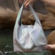 Mermaid lunch box bag silver shiny opening layer cowhide creative womens bag - Memoo.com