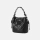 Lingge bucket bag, one shoulder crossbody, black leather handbag - Memoo.com