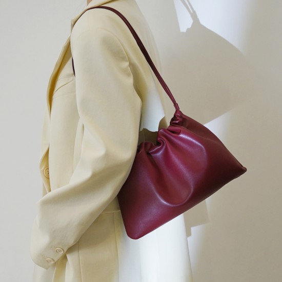 Top layer cowhide drawstring single shoulder crossbody cloud bag - Memoo.com