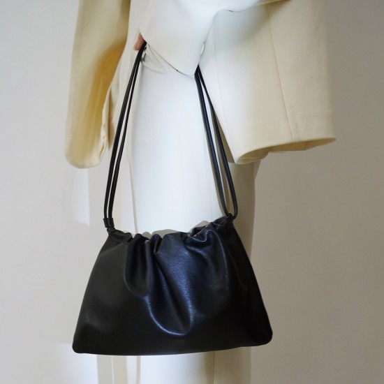 Top layer cowhide drawstring single shoulder crossbody cloud bag - Memoo.com