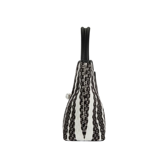 Striped casual pearl clasp fanned shoulder bag - Memoo.com