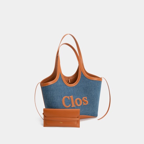 Denim tote bag in contrasting commuter shoulder bag