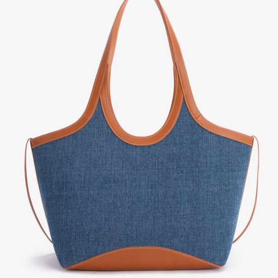 Denim tote bag in contrasting commuter shoulder bag - Memoo.com