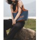 Denim tote bag in contrasting commuter shoulder bag