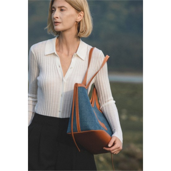 Denim tote bag in contrasting commuter shoulder bag - Memoo.com