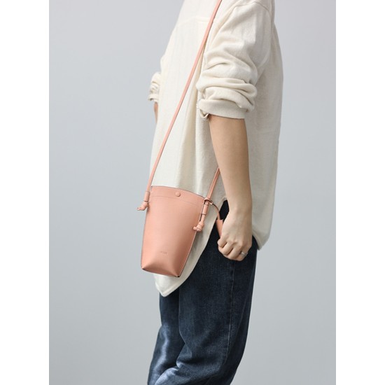 Small and lightweight top layer cowhide vertical phone bag for womens crossbody bag - Memoo.com