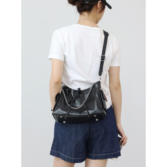 Goat skin all steel hardware carryall black warrior commuting tote bag shoulder bag - Memoo.com