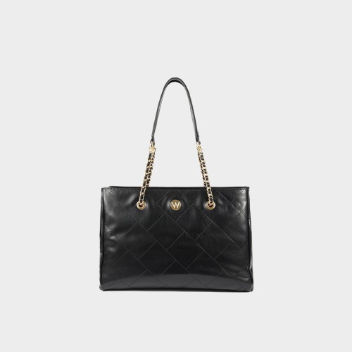 black leather shopper bag