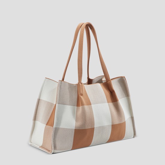 Plaid tote bag, hand-held single shoulder womens bag - Memoo.com