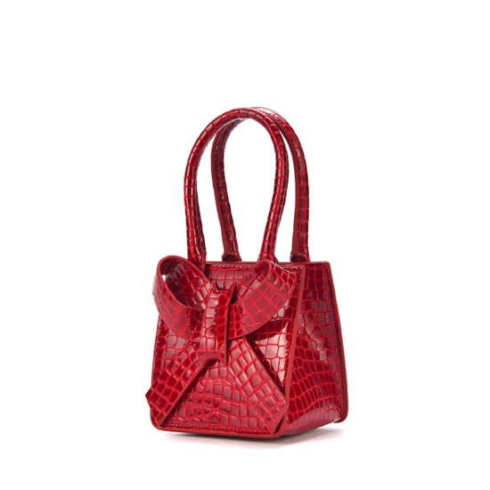 Bow genuine leather tote bag handbag niche square bag - Memoo.com