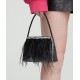 Feather handbag, black handbag, small square bag, rhinestone women's bag