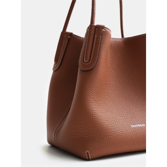 Hand top layer cowhide womens bucket bag - Memoo.com