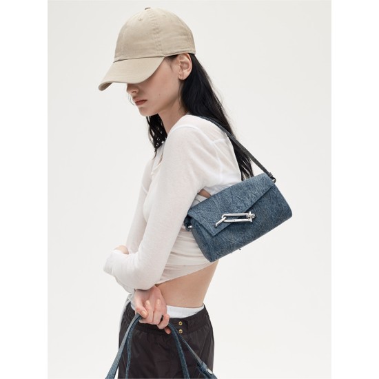 Soft box bag niche design sense versatile denim armpit bag - Memoo.com