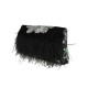 Embroidered sequins ostrich feather velvet clutch