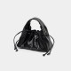 Scalloped small crossbody bag, pleated bag, textured drawstring leather shoulder bag