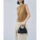 Scalloped small crossbody bag, pleated bag, textured drawstring leather shoulder bag