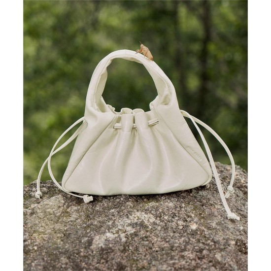 Scalloped small crossbody bag, pleated bag, textured drawstring leather shoulder bag - Memoo.com