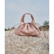 Scalloped small crossbody bag, pleated bag, textured drawstring leather shoulder bag - Memoo.com