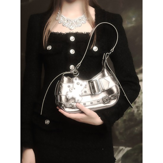 Handheld shoulder bag with wide shoulder strap, bear pendant, underarm bag, womens bag - Memoo.com