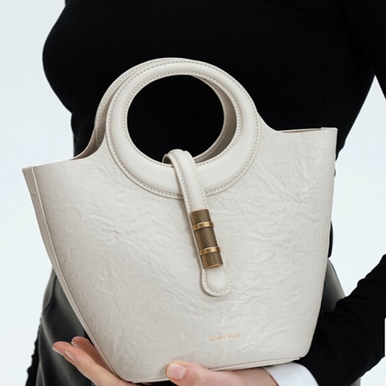 Cowhide hand-held bucket bag female niche sense of luxury - Memoo.com