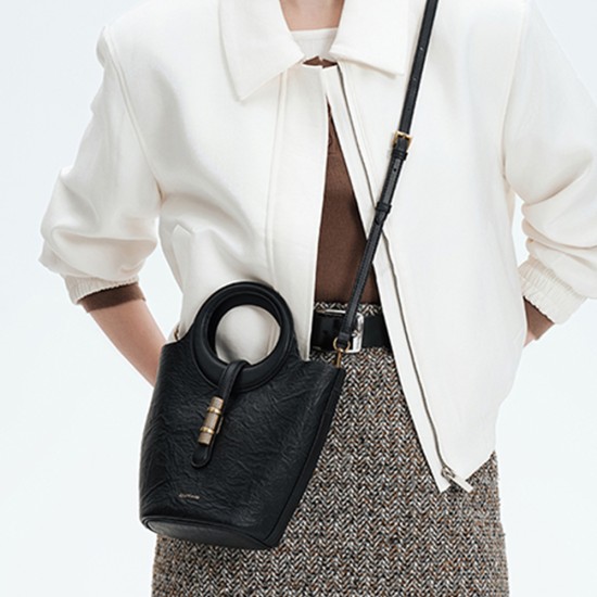 Cowhide hand-held bucket bag female niche sense of luxury - Memoo.com