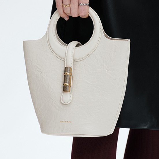 Cowhide hand-held bucket bag female niche sense of luxury - Memoo.com