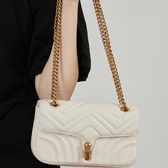 Cowhide chain small square bag womens niche crossbody bag - Memoo.com