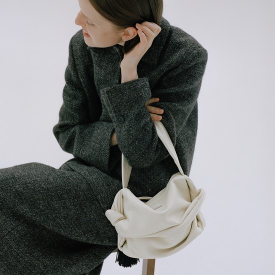 Cowhide soft soufflé bag with large volume pleated shoulder crossbody bag - Memoo.com