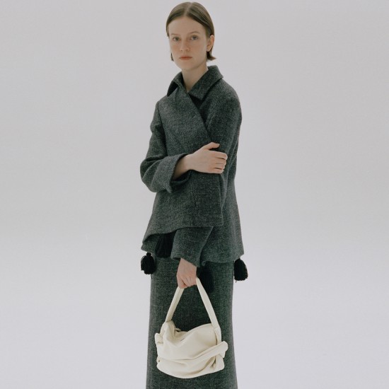 Cowhide soft soufflé bag with large volume pleated shoulder crossbody bag - Memoo.com