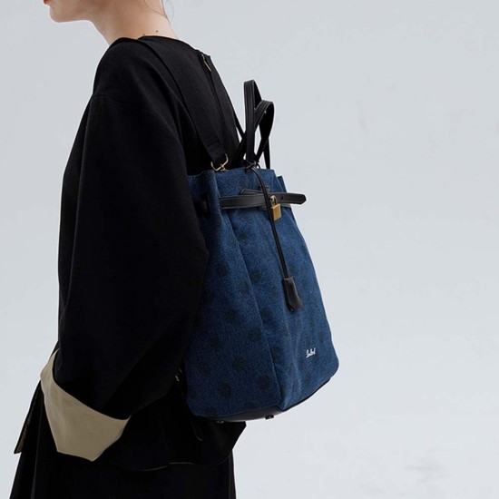 Backpack bag original niche vintage backpack denim commuter womens bag - Memoo.com