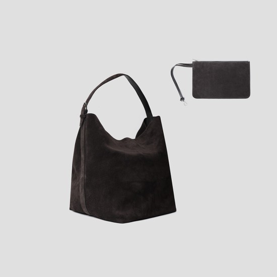 Cowhide fleece one-shoulder diagonal black tote bag for women - Memoo.com