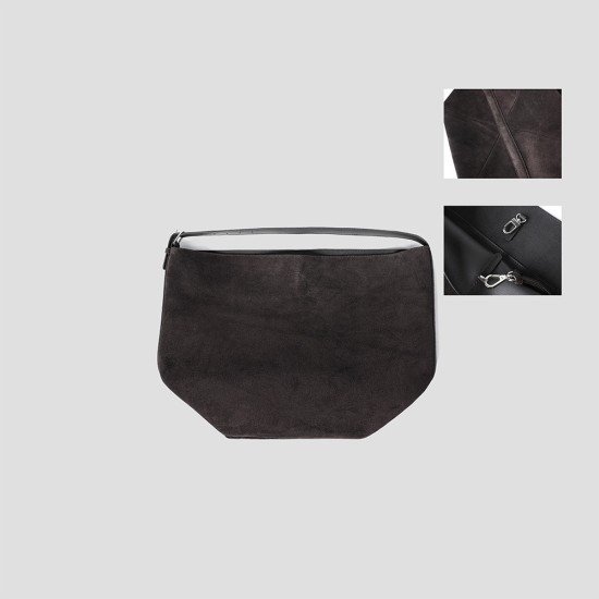 Cowhide fleece one-shoulder diagonal black tote bag for women - Memoo.com