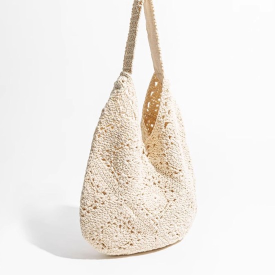 Woven bag Crochet shoulder bag Mori Hollow cotton thread beach bag Holiday Tote bag