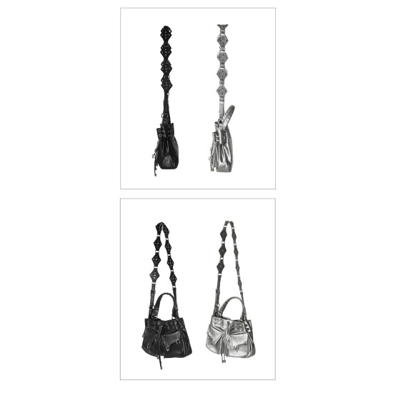 Silver drawstring pocket bag Womens motorcycle crossbody bag Black bucket bag Vintage leather bag Square bag - Memoo.com