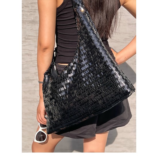 Black sequins crossbody bag womens casual bag - Memoo.com