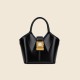 Black genuine leather shoulder bag, large capacity bucket bag, crossbody womens bag - Memoo.com