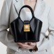 Black genuine leather shoulder bag, large capacity bucket bag, crossbody womens bag - Memoo.com