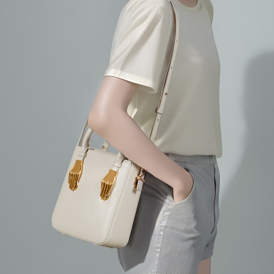 Leather white crossbody bag, mobile phone small bag, shoulder bag, hand-held small bag - Memoo.com