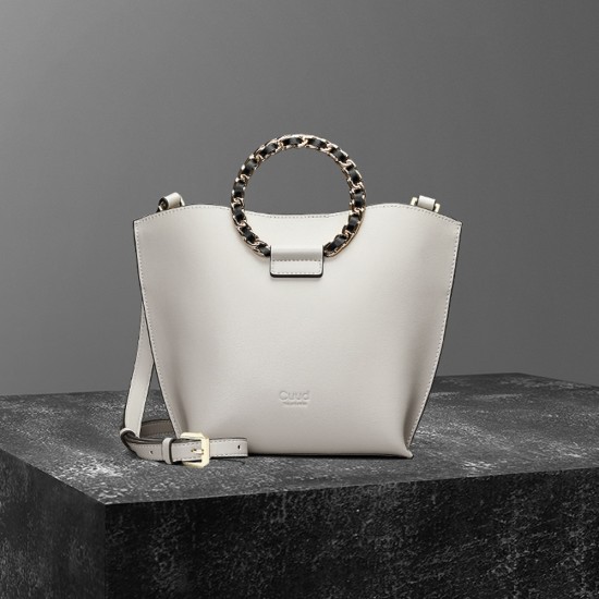 Bucket bag, white bag, circular ring handbag, one shoulder crossbody bag - Memoo.com