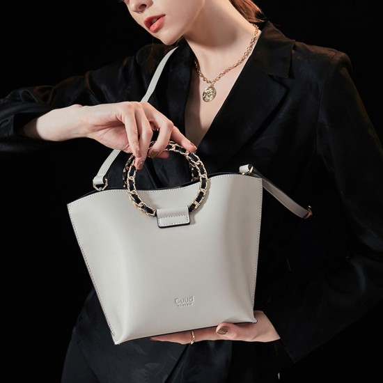 Bucket bag, white bag, circular ring handbag, one shoulder crossbody bag - Memoo.com